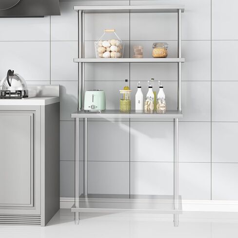 GAOMON 12" x 36" Stainless Steel Overshelf - 2 Tier Kitchen Overshelf for Prep & Work Table, Commercial Double Deck Overshelf with Adjustable Shelf, for Kitchen, Restaurant, Garage in Kuwait
