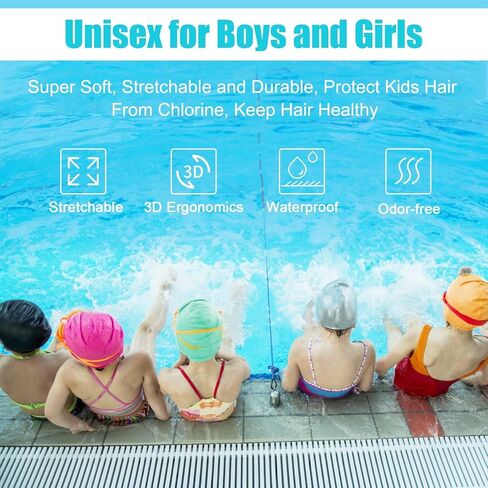 Alepo 2 Pack Kids قبعات السباحة للأولاد والبنات، قبعة سباحة متينة من السيليكون مع جيوب أذن ثلاثية الأبعاد للأعمار من 3 إلى 15 عامًا للأطفال الصغار في سن المراهقة، قبعات حمام سباحة للجنسين للشعر القصير/الطويل مع سدادات الأذن ومشبك الأنف in Kuwait