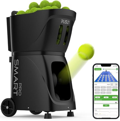 آلة كرة التنس PT-SMART Pro - خادم كرة تلقائي احترافي مع التحكم في التطبيق، 20 نقطة هبوط وسرعة متغيرة، مدرب تنس ذكي مع نظام متعدد الزوايا (وقت تشغيل 4-6 ساعات) in Kuwait