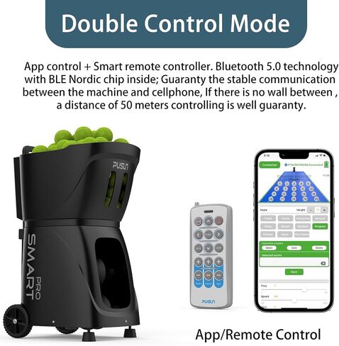 آلة كرة التنس PT-SMART Pro - خادم كرة تلقائي احترافي مع التحكم في التطبيق، 20 نقطة هبوط وسرعة متغيرة، مدرب تنس ذكي مع نظام متعدد الزوايا (وقت تشغيل 4-6 ساعات) in Kuwait