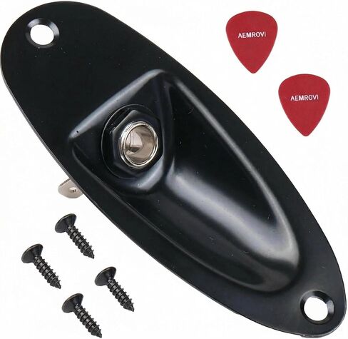 Boat Style 1/4 Inch Guitar Input Jack Socket Plate with 4 Screws Compatible with Fender Stratocaster Strat ST Mono Electric Guitar Replacement Parts (Black) in Kuwait