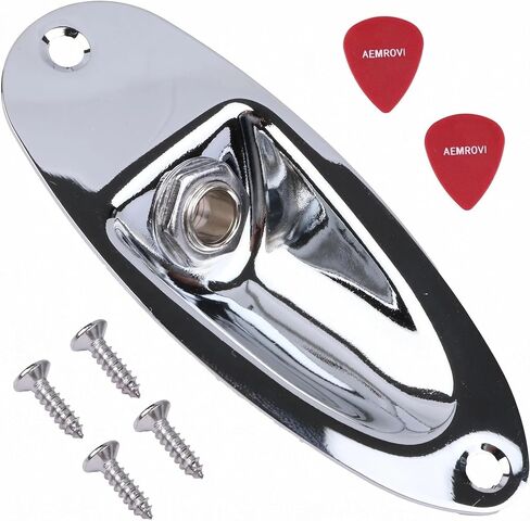 Boat Style 1/4 Inch Guitar Input Jack Socket Plate with 4 Screws Compatible with Fender Stratocaster Strat ST Mono Electric Guitar Replacement Parts (Black) in Saudi Arabia