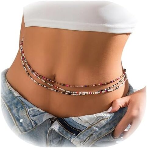 3pcs/مجموعة Boho مرنة الخرز سلاسل الخصر المجوهرات صيف شاطئ البذور بذور بطن المليئة بالمجوهرات بيكيني مثير حبة الخصر المجوهرات للنساء in Kuwait