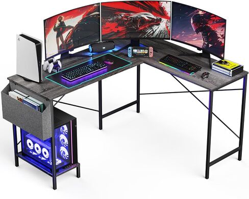 L Shaped Desk - 50" Reversible Home Office Computer Desk, Wood Top, Metal Frame, Side Bag, Sturdy Gaming Desk Corner Table for Work, Writing and Study, Space-Saving in Saudi Arabia
