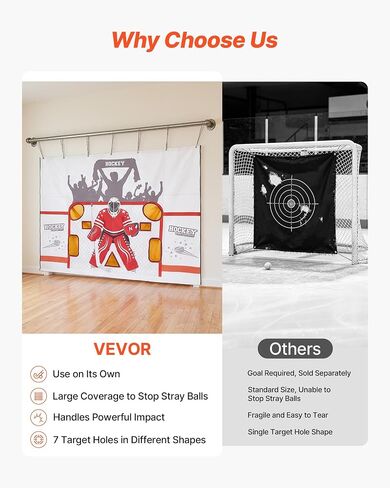 VEVOR Hockey Shooting Tarp، هدف ممارسة هدف هوكي الجليد لمعلم الرماية، شبكة ممتازة مقاومة للتمزق مع 7 فتحات، استبدال شبكة الهوكي سهلة الإعداد، معدات تدريب لممارسة دقة الرماية in Kuwait