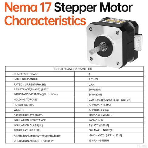 Nema 17 Stepper Motor 2 Phase 1.8‌°‌ 0.29Nm(41.07oz·in) عزم دوران عالي ثنائي القطب 34mm 30Ω 0.4A 4-سلك رمح 24mm φ5mm 42 كابل محرك متدرج 1M للطابعة ثلاثية الأبعاد DIY Robot CNC Machine in Kuwait