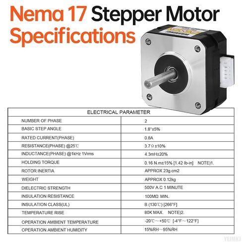 5Pack Nema 17 Stepper Motor 1.8‌°‌ 2 المرحلة عزم دوران عالي 0.16Nm(22.66oz·in) ثنائي القطب 42x23mm 0.8A 3.7Ω 4-سلك رمح 24mm φ5mm 42 محرك متدرج كابل 1M للطابعة ثلاثية الأبعاد DIY Robot CNC Machine in Kuwait