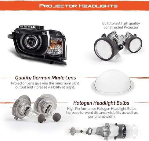 AKKON - Fit Black 2010 2011 2012 2013 Chevy Camaro Driver & Passenger Both Side Projector Headlights Headlamps in Saudi Arabia