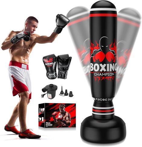 Freestanding Punching Bag for Adults Teens, 69'' Boxing Bag with Stand, Includes Boxing Gloves & Air Pump, Kick Boxing Training Equipment for MMA, Muay Thai, Kickboxing, Fitness for Beginners in Kuwait