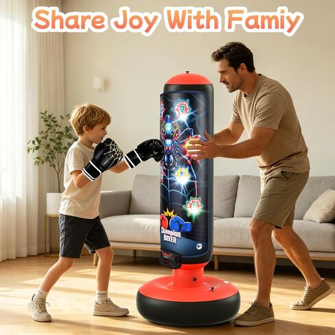 Electronic Boxing Bag Set, Interactive Punching Toy with Gloves, LED Lights, Music & 4 Game Modes, Auto Scoring Boxing Kit for Boys Girls Ages 3-12, Thick PVC Freestanding Punching Bag in Kuwait
