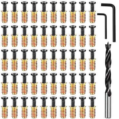 40 pcs 1/4"-20x15mm Wood Inserts+16 pcs 1/4"-20 x 1-1/4" Bolt+24 pcs 1/4"-20 x 3/4" Bolt with Twist Drill and 2 pcs Wrench,Furniture Fastenerr in Kuwait