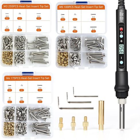 M3 M4 M5 Threaded Inserts Set, 530 Pcs Heat Set Bolts Nuts Insert Tip and 80W Digital Soldering Iron, for 3D Printer Parts or Plastic Parts in Kuwait