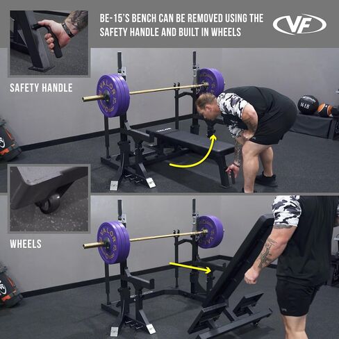 Valor Fitness USPA Certified Powerlifting Combo Rack, Olympic Weight Bench and Squat Rack, 3000 lb Capacity, Competition Bench Press Station with Safety Arms, Band Pegs, Adjustable J-Hooks and Spotter Platform in Kuwait