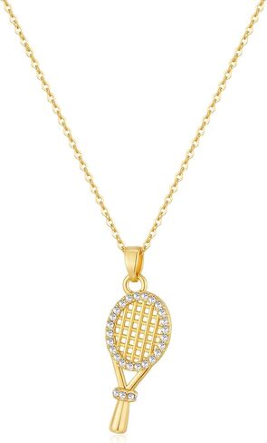 Tennis Racket Necklace for Women 14K Gold Plated Dainty Pendant Necklace with CZ Tennis Charms Game Day Sports Fans Gifts in Kuwait