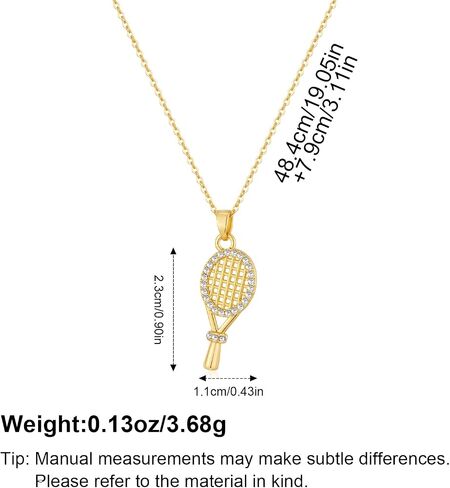 Tennis Racket Necklace for Women 14K Gold Plated Dainty Pendant Necklace with CZ Tennis Charms Game Day Sports Fans Gifts in Kuwait