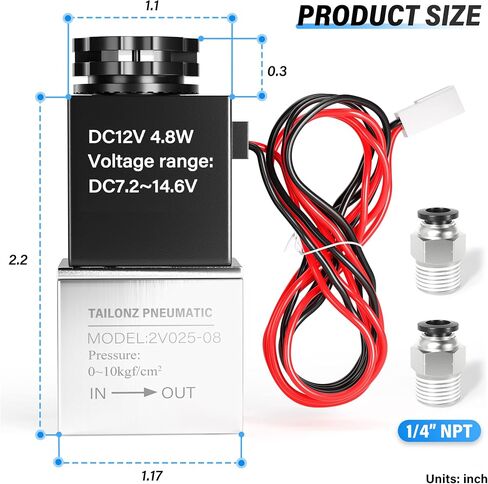 TAILONZ PNEUMATIC 1/4 بوصة NPT 12V 2 موقف 2 طريقة مغلقة عادة صمام الهواء الملف اللولبي الكهربائي 2v025-08 سلك المخرج in Kuwait