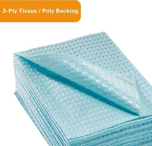 McKesson Disposable Towels [Pack of 500] for Dental Bibs, Nails, Tattoo, Dentist, Medical - 13 x 18 in, 3-Ply Tissue with Poly Back, Waffle Embossed, Blue in Kuwait