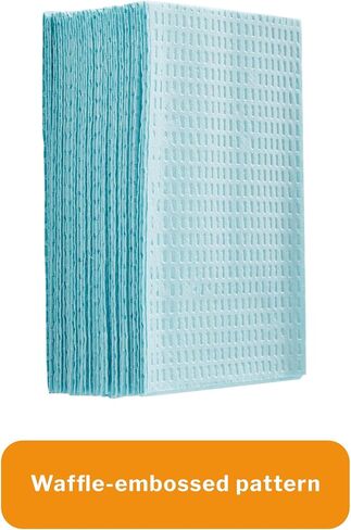 McKesson Disposable Towels [Pack of 500] for Dental Bibs, Nails, Tattoo, Dentist, Medical - 13 x 18 in, 3-Ply Tissue with Poly Back, Waffle Embossed, Blue in Kuwait