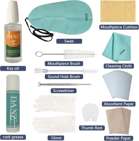 Complete Clarinet Cleaning & Care Kit for Clarinet - Key Oil, Cork Grease, Swab, Mouthpiece Brush, Thumb Rest & Portable Storage Box with Cleaning Cloth, Powder Paper, Absorbing Paper in Kuwait