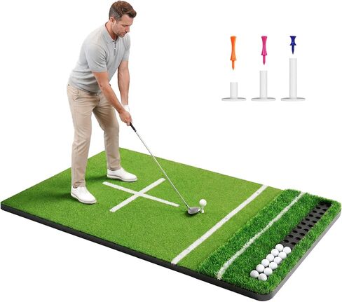 Golf Mat & Hitting Mat: 5.2 x 4ft, 6 x 4ft Practice Outdoor/Indoor 21 to 50mm Turf Mats with Ball Tray – All-in-One Hitting Mats for Golf Practice, Perfect for Garage/Backyard in Kuwait