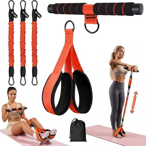2026 Pedal Resistance Band with Handles, 3 Tubes 30/60/90LBS Adjustable Latex Bands for Abdomen, Waist, Arm, Core/ABS, Legs, Glutes Workout - Sit Up Exercise Equipment for Women in Kuwait