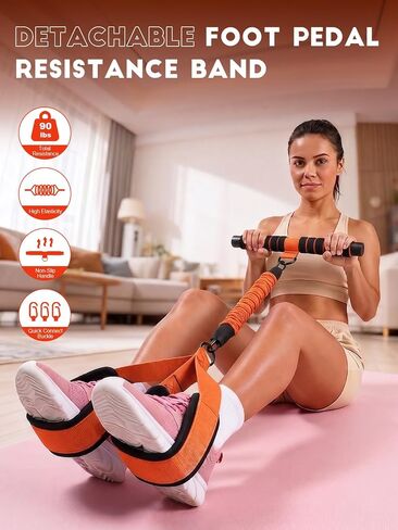 2026 Pedal Resistance Band with Handles, 3 Tubes 30/60/90LBS Adjustable Latex Bands for Abdomen, Waist, Arm, Core/ABS, Legs, Glutes Workout - Sit Up Exercise Equipment for Women in Kuwait