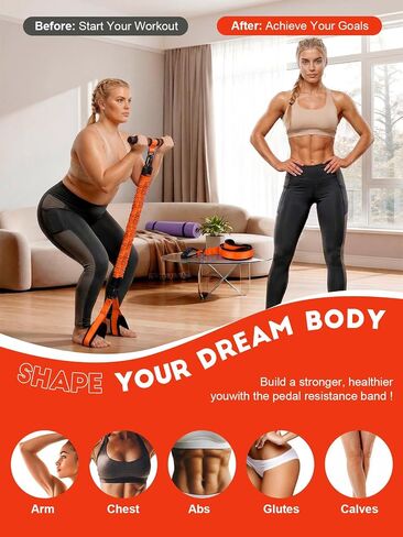 2026 Pedal Resistance Band with Handles, 3 Tubes 30/60/90LBS Adjustable Latex Bands for Abdomen, Waist, Arm, Core/ABS, Legs, Glutes Workout - Sit Up Exercise Equipment for Women in Kuwait