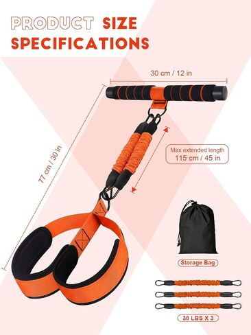 2026 Pedal Resistance Band with Handles, 3 Tubes 30/60/90LBS Adjustable Latex Bands for Abdomen, Waist, Arm, Core/ABS, Legs, Glutes Workout - Sit Up Exercise Equipment for Women in Kuwait