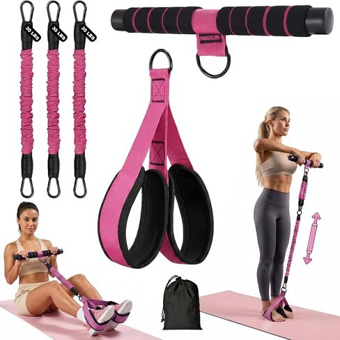 2026 Pedal Resistance Band with Handles, 3 Tubes 30/60/90LBS Adjustable Latex Bands for Abdomen, Waist, Arm, Core/ABS, Legs, Glutes Workout - Sit Up Exercise Equipment for Women in Kuwait