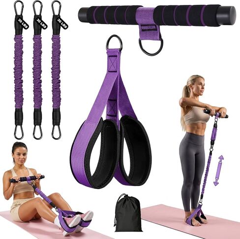 2026 Pedal Resistance Band with Handles, 3 Tubes 30/60/90LBS Adjustable Latex Bands for Abdomen, Waist, Arm, Core/ABS, Legs, Glutes Workout - Sit Up Exercise Equipment for Women in Kuwait