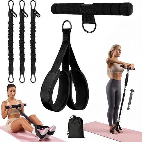 2026 Pedal Resistance Band with Handles, 3 Tubes 30/60/90LBS Adjustable Latex Bands for Abdomen, Waist, Arm, Core/ABS, Legs, Glutes Workout - Sit Up Exercise Equipment for Women in Kuwait