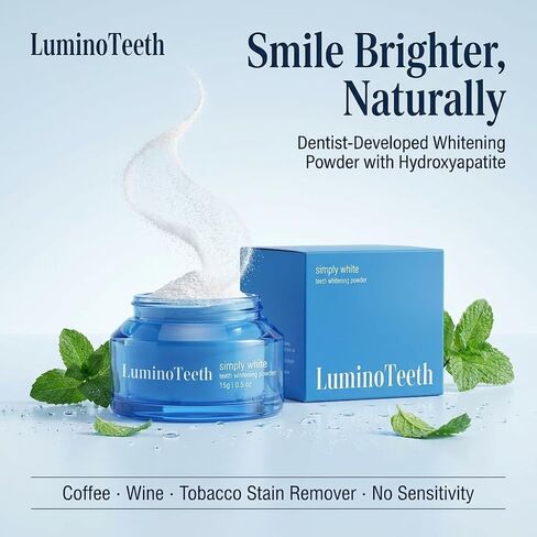 Original LUMINOTEETH Teeth Whitening Powder - Teeth Whitening Powder with Hydroxyapatite - Removes Stains - No Sensitivity - Breath Freshener, Coffee Stain Remover -Strengthens Enamel & Gums in Kuwait