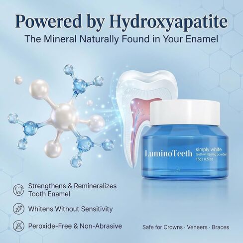 Original LUMINOTEETH Teeth Whitening Powder - Teeth Whitening Powder with Hydroxyapatite - Removes Stains - No Sensitivity - Breath Freshener, Coffee Stain Remover -Strengthens Enamel & Gums in Kuwait