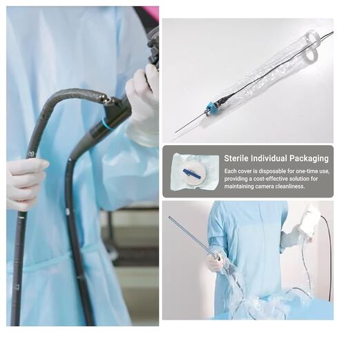 Endoscopic Camera Protective Cover Laparoscopic Camera Sleeve with Ring Frame, Disposable, Sterile Individual Packaging, 5.9"x98", (50) in Kuwait