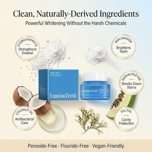 Original LUMINOTEETH Teeth Whitening Powder - Teeth Whitening Powder with Hydroxyapatite - Removes Stains - No Sensitivity - Breath Freshener, Coffee Stain Remover -Strengthens Enamel & Gums in Kuwait