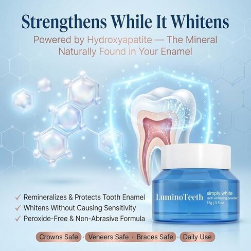 Original LUMINOTEETH Teeth Whitening Powder - Teeth Whitening Powder with Hydroxyapatite - Removes Stains - No Sensitivity - Breath Freshener, Coffee Stain Remover -Strengthens Enamel & Gums in Kuwait