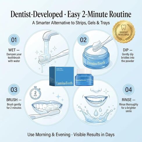 Original LUMINOTEETH Teeth Whitening Powder - Teeth Whitening Powder with Hydroxyapatite - Removes Stains - No Sensitivity - Breath Freshener, Coffee Stain Remover -Strengthens Enamel & Gums in Kuwait