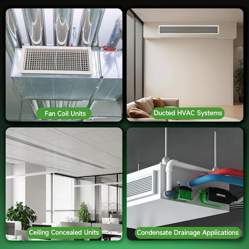 WIPCOOL P16 Mini Split HVAC Condensate Pump, 4.2 GPH, 100-230V, 33 ft Lift, Ultra Quiet 19 dB, AC Drain Pump for Fan Coil, Ducted HVAC, Central Air, Dehumidifier in Kuwait