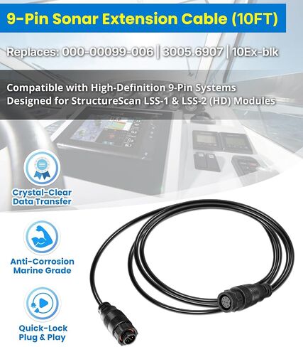 000-00099-006 Extension Cable 9-Pin 10ft for Lowrance Simrad B&G, Replacement for 3005.6907 10Ex-blk, Fits StructureScan LSS-1 LSS-2, Active Imaging 3-in-1, TotalScan, xSonic HDI Transducers in Kuwait