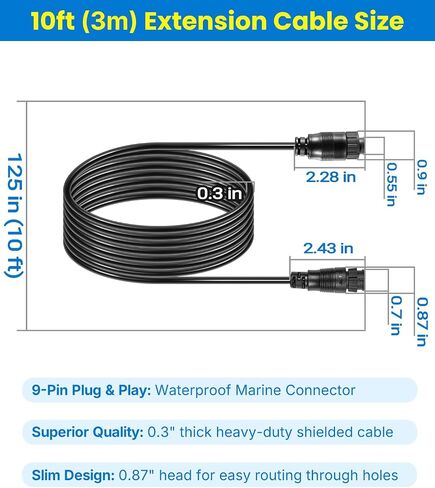 000-00099-006 Extension Cable 9-Pin 10ft for Lowrance Simrad B&G, Replacement for 3005.6907 10Ex-blk, Fits StructureScan LSS-1 LSS-2, Active Imaging 3-in-1, TotalScan, xSonic HDI Transducers in Kuwait