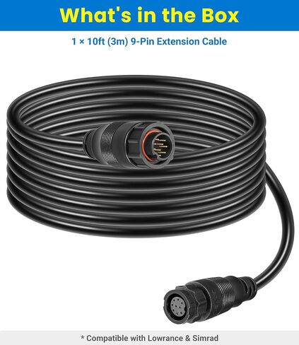 000-00099-006 Extension Cable 9-Pin 10ft for Lowrance Simrad B&G, Replacement for 3005.6907 10Ex-blk, Fits StructureScan LSS-1 LSS-2, Active Imaging 3-in-1, TotalScan, xSonic HDI Transducers in Kuwait