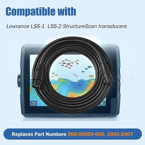 3005.6907 9-Pin Transducer Extension Cable 10ft | Compatible with Lowrance LSS-1/LSS-2, Replacement for Lowrance Part 000-00099-006 in Kuwait