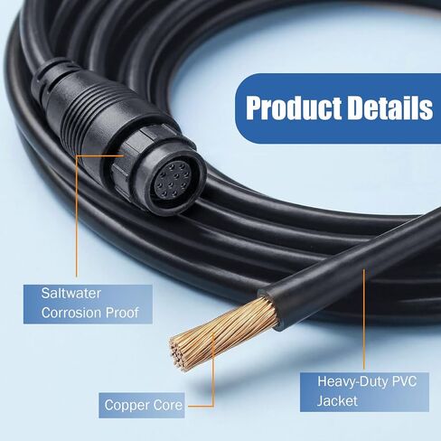 3005.6907 9-Pin Transducer Extension Cable 10ft | Compatible with Lowrance LSS-1/LSS-2, Replacement for Lowrance Part 000-00099-006 in Kuwait
