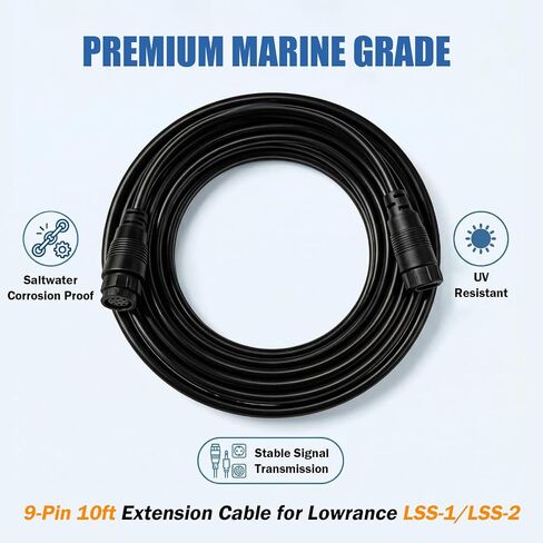 3005.6907 9-Pin Transducer Extension Cable 10ft | Compatible with Lowrance LSS-1/LSS-2, Replacement for Lowrance Part 000-00099-006 in Kuwait