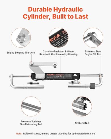 VEVOR Hydraulic Steering Kit, 90 HP, Marine Boat Hydraulic Steering System, with 6.9 MPa/1000 psi Helm Pump, Two-Way Lock Cylinder, and 20 ft High-Strength Hoses, for Single Station, Single-Engine Use in Kuwait