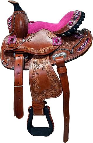 Premium 8" Western Miniature Horse Trail Mini Leather Saddle Floral Tooled Tack Set for Kids Youth Children KS-028 in Saudi Arabia
