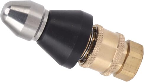 Aramox Sewer Pipe Cleaning Nozzle, Brass Stainless Steel Pressure Sewer Jetter Nozzle with G1 4 Connection and G3 8 Female Adapter, Rear Jet Design for Drain Cleaning Hose Use in Kuwait