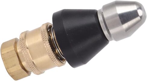Aramox Sewer Pipe Cleaning Nozzle, Brass Stainless Steel Pressure Sewer Jetter Nozzle with G1 4 Connection and G3 8 Female Adapter, Rear Jet Design for Drain Cleaning Hose Use in Kuwait
