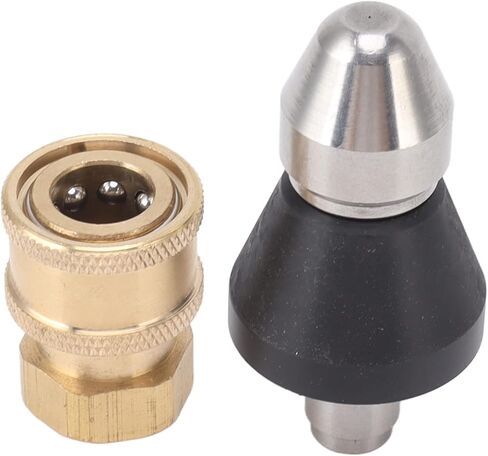 Aramox Sewer Pipe Cleaning Nozzle, Brass Stainless Steel Pressure Sewer Jetter Nozzle with G1 4 Connection and G3 8 Female Adapter, Rear Jet Design for Drain Cleaning Hose Use in Kuwait