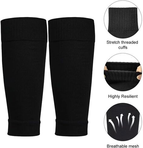 2 Pairs Football Sock Sleeves, Black Pre Cut Footless Socks Sleeve, Soccer Shin Guards Sleeves for Football Running or Training Beginner Adults in Kuwait